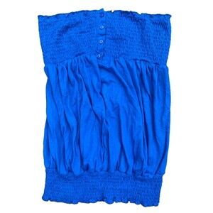 Wildcat Solid Smocked Tube Top Royal Blue Size Large Button Top